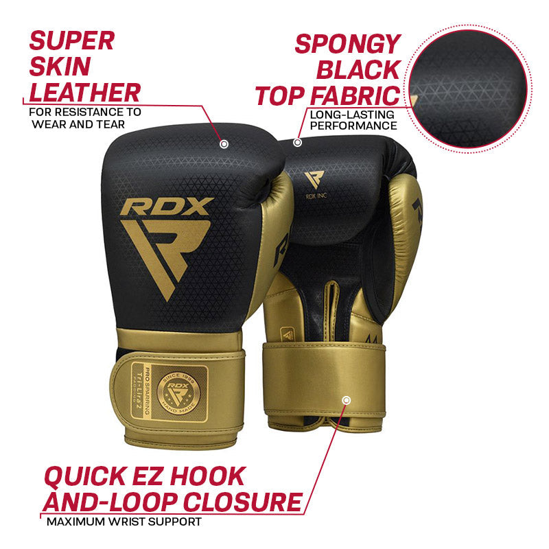 RDX L2 Mark Pro Sparring Boxing Gloves Hook and loop Black / Golden#boja_zlatna
